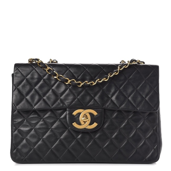 Chanel Lambskin Quilted XL Jumbo Single Flap Black - Vintage: 1991 - Picture 1 of 16